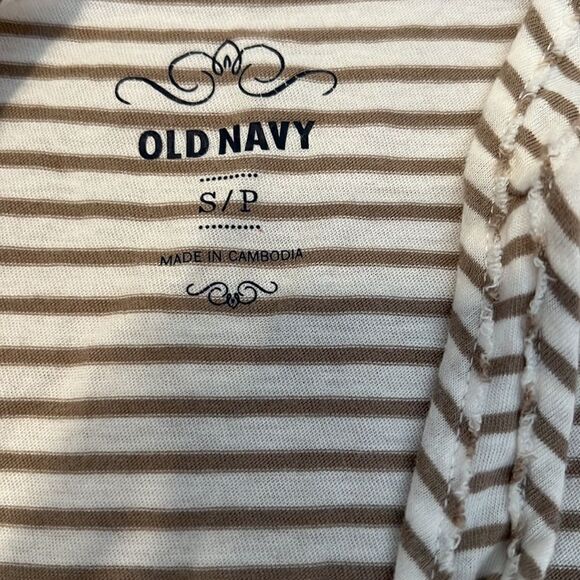 Old Navy szS tan/white stripped tank w/sequins on front raw edges on trim EUC - Picture 5 of 8